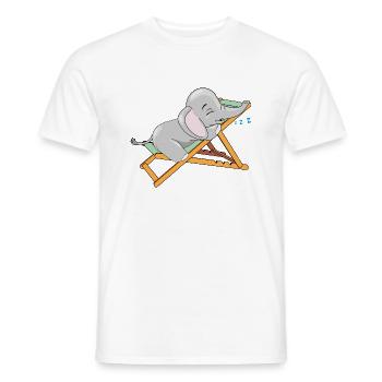Baby elephant is sleeping on the deck chair - Men's T-Shirt - white - Front - AI Model Male 178 dark (178cm)