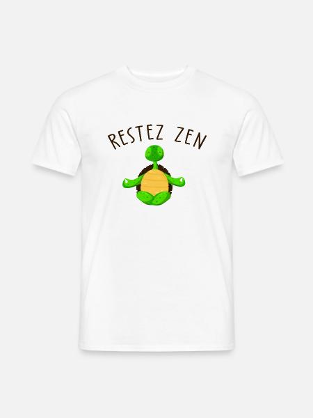 Restez Zen / cadeau humour yoga tortue - T-shirt homme - blanc