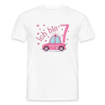Voiture de police J’ai 7 ans Anniversaire Rose - T-shirt homme - blanc - Devant - AI Model Male 178 dark (178cm)