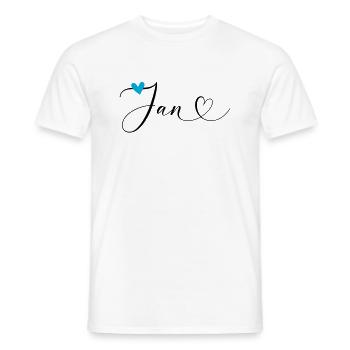 Jan Nom Prénom Calligraphie coeur - T-shirt homme - blanc - Devant - AI Model Male 178 dark (178cm)