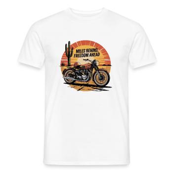 Miles Behind, Freedom Ahead – Biker Adventure - Men's T-Shirt - white - Front - AI Model Male 178 dark (178cm)