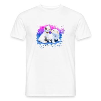 Chaton câlin et chiot - T-shirt homme - blanc - Devant - AI Model Male 178 dark (178cm)
