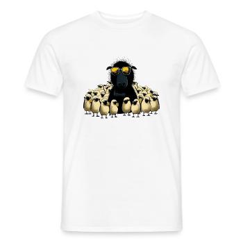 Funny flock of sheep with beer and black sheep - Men's T-Shirt - white - Front - AI Model Male 178 dark (178cm)