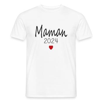 maman - futur mama 2024 - T-shirt homme - blanc - Devant - AI Model Male 178 dark (178cm)