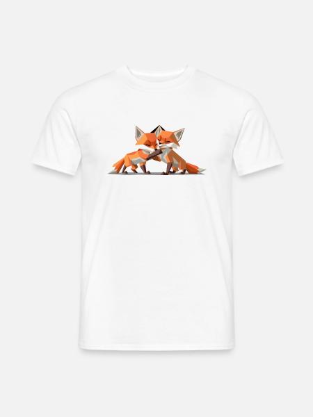 Low-poly Fox Cubs - Männer T-Shirt - Weiß