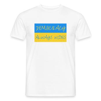 Democratie wint altijd - Oekraïne - Heren T-shirt - wit - Voor - AI Model Male 178 dark (178cm)