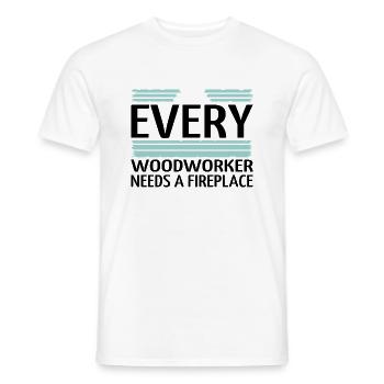 happy funny quote chainsaw grab carpenter tshirts - Men's T-Shirt - white - Front - AI Model Male 178 dark (178cm)