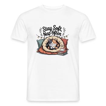 Stay Soft, Nap Often – Cuddly Cat - Men's T-Shirt - white - Front - AI Model Male 178 dark (178cm)