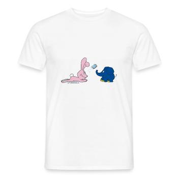 Elephant and Rabbit with Butterfly - Men's T-Shirt - white - Front - AI Model Male 178 dark (178cm)