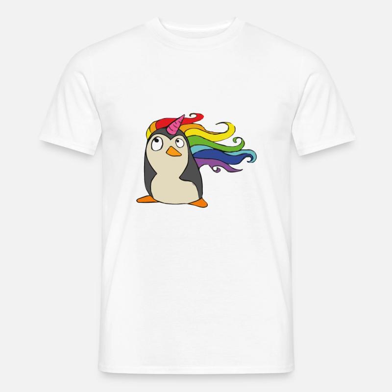 Punguin Einhorn Regenbogen - Männer T-Shirt - Weiß