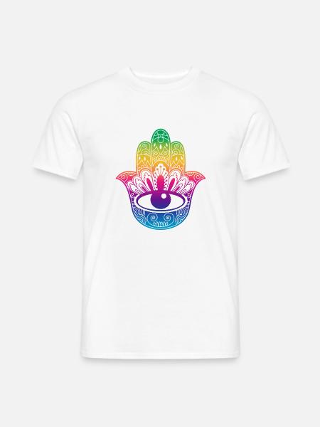 Lucky symbol hand of Fatima hippie colors - Men's T-Shirt - white