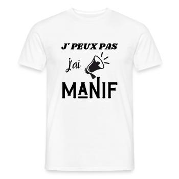 T-shirt j'peux pas j'ai manif humour rebelle - T-shirt homme - blanc - Devant - AI Model Male 178 dark (178cm)