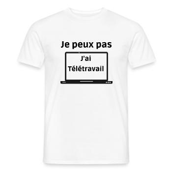 Je peux pas j'ai télétravail! - T-shirt homme - blanc - Devant - AI Model Male 178 dark (178cm)