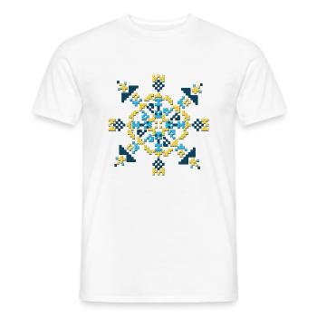 "Ukraine United" Ornament to support ukrainians - Men's T-Shirt - white - Front - AI Model Male 178 dark (178cm)