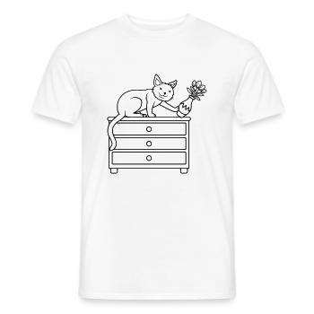 Vase à fleurs renversé sur un chat maléfique - T-shirt homme - blanc - Devant - AI Model Male 178 dark (178cm)