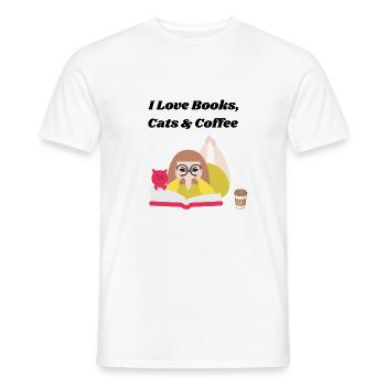 I love books, coffee and cats - Men's T-Shirt - white - Front - AI Model Male 178 dark (178cm)