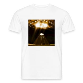 UFO landing on pyramid - Men's T-Shirt - white - Front - AI Model Male 178 dark (178cm)