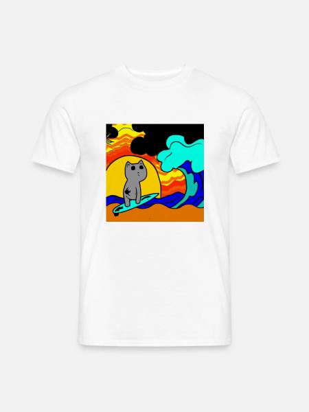 Surfende Katze im Meer - Männer T-Shirt - Weiß