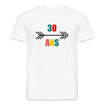 30 ANS. 30e ANNIVERSAIRE. ANNIVERSAIRE 30 ANS. 30 - T-shirt homme - blanc - Devant - AI Model Male 178 dark (178cm)