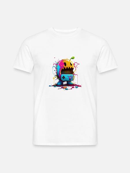 Arcade Neon Gaming Monster - Männer T-Shirt - Weiß