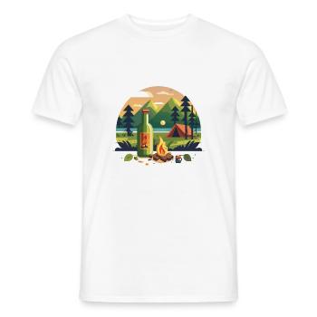 Motif extérieur, camping avec bière et feu de camp - T-shirt homme - blanc - Devant - AI Model Male 178 dark (178cm)