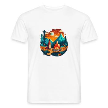 Camping extérieur avec feu de camp et bière - T-shirt homme - blanc - Devant - AI Model Male 178 dark (178cm)