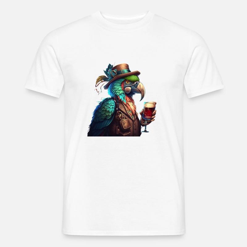 Cooler Papagei mitHut und Bier - Männer T-Shirt - Weiß