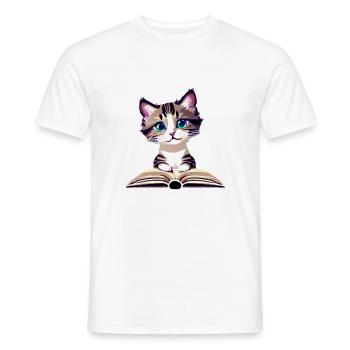Kitten Read Cat Books Cat Book Domestic Cat - Men's T-Shirt - white - Front - AI Model Male 178 dark (178cm)