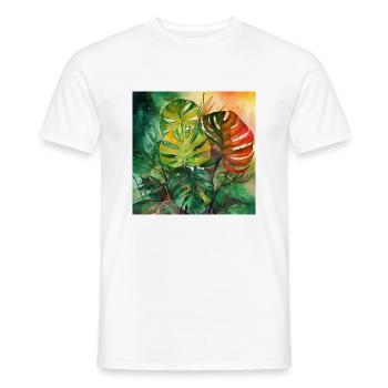 Hand-drawn watercolor Monstera plant - Men's T-Shirt - white - Front - AI Model Male 178 dark (178cm)