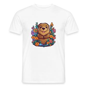 Bieber dans un paysage de dessin animé pop avec des fleurs - T-shirt homme - blanc - Devant - AI Model Male 178 dark (178cm)