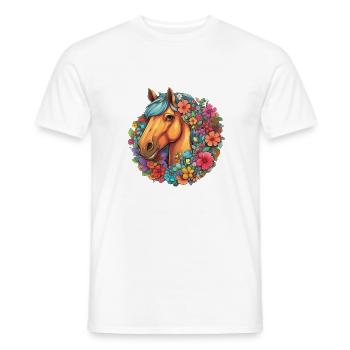 Niedliches Pferdegesicht in Blumenmeer - Männer T-Shirt - Weiß - Vorne - AI Model Male 178 dark (178cm)