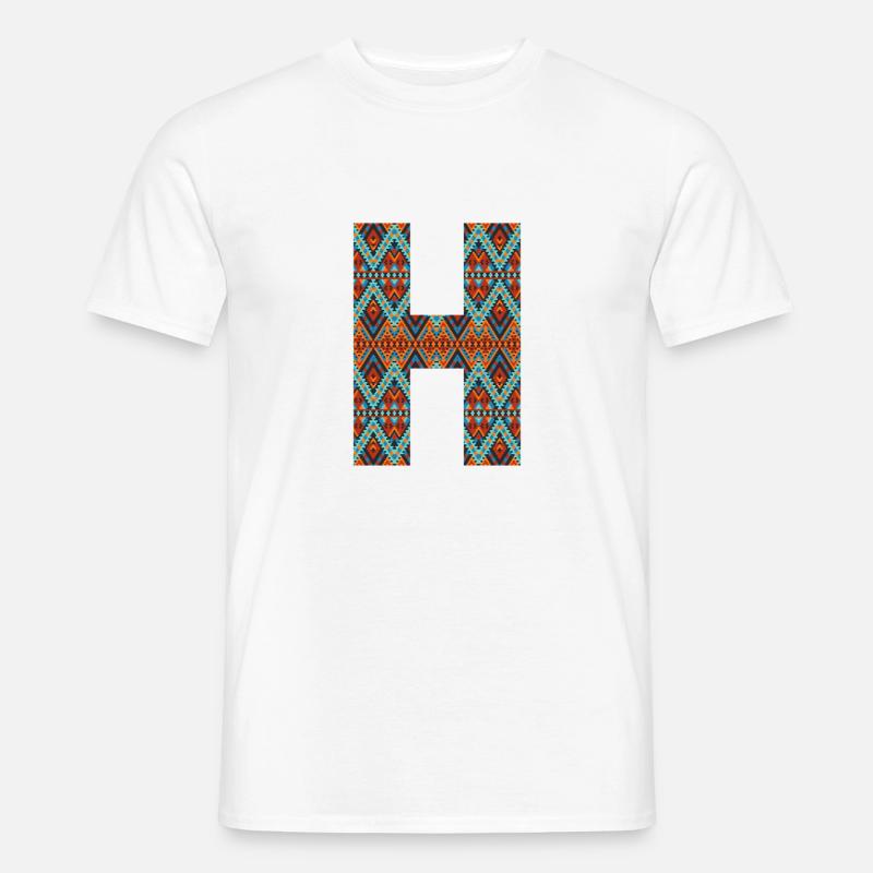 Buchstabe H - Boho-Design, buntes Monogramm - Männer T-Shirt - Weiß