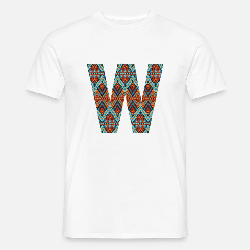 Buchstabe W- Boho-Design, Buntes Monogramm - Männer T-Shirt - Weiß
