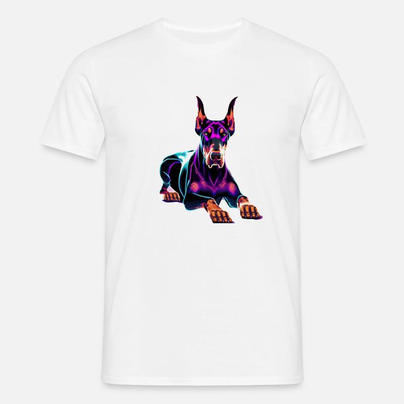 Dobermann Synthwave - Männer T-Shirt - Weiß