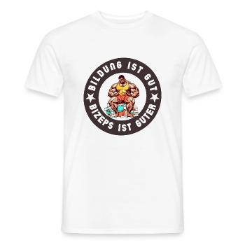 Education is good, biceps is good fitness humor - Men's T-Shirt - white - Front - AI Model Male 178 dark (178cm)