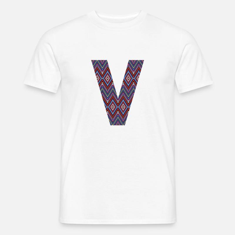 Monogramm Buchstabe V - geometrisches Muster - Männer T-Shirt - Weiß