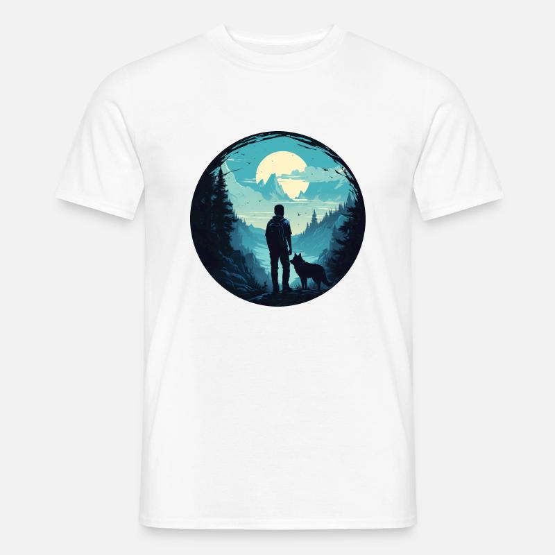Junger Mann und sein Wolf - Männer T-Shirt - Weiß