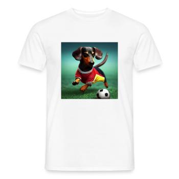 Teckel jouant au football - T-shirt homme - blanc - Devant - AI Model Male 178 dark (178cm)