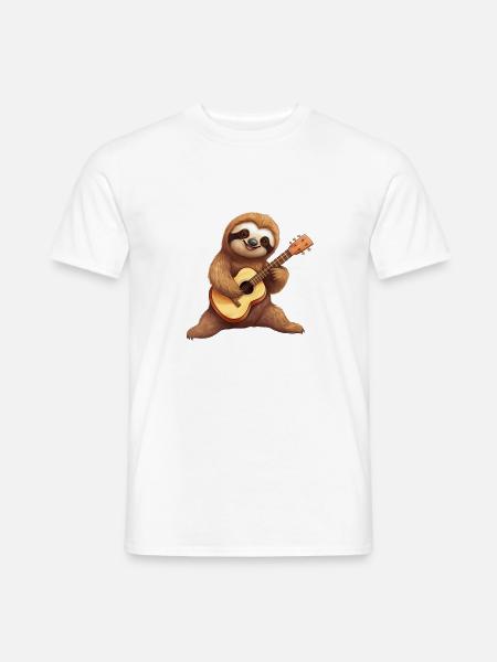 Cooles Faultier spielt Gitarre - Männer T-Shirt - Weiß