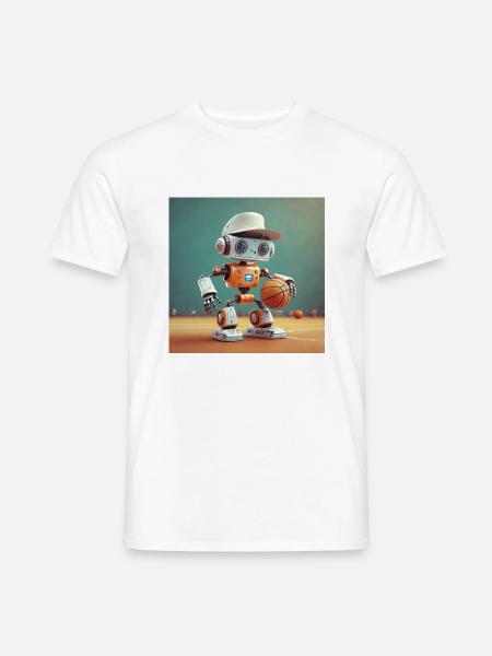 Niedlicher kleiner orangefarbener futuristischer Vintage-Roboter – Spielen - Männer T-Shirt - Weiß