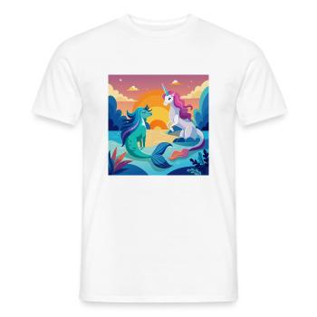 Einhorn trifft am Strand - Männer T-Shirt - Weiß - Vorne - AI Model Male 178 dark (178cm)