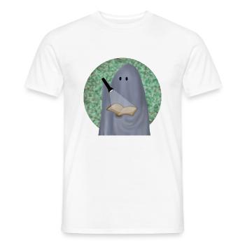 lesender Geist vor Tarnhintergrund - Männer T-Shirt - Weiß - Vorne - AI Model Male 178 dark (178cm)