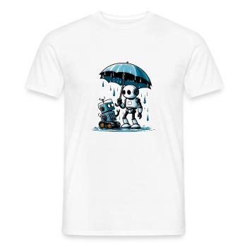 Roboter unter dem Regenschirm im Regen - Männer T-Shirt - Weiß - Vorne - AI Model Male 178 dark (178cm)