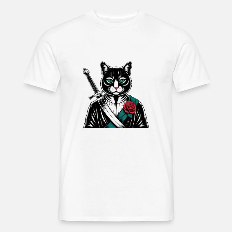 Die Samurai-Katze, die Bushido-Katze - Männer T-Shirt - Weiß