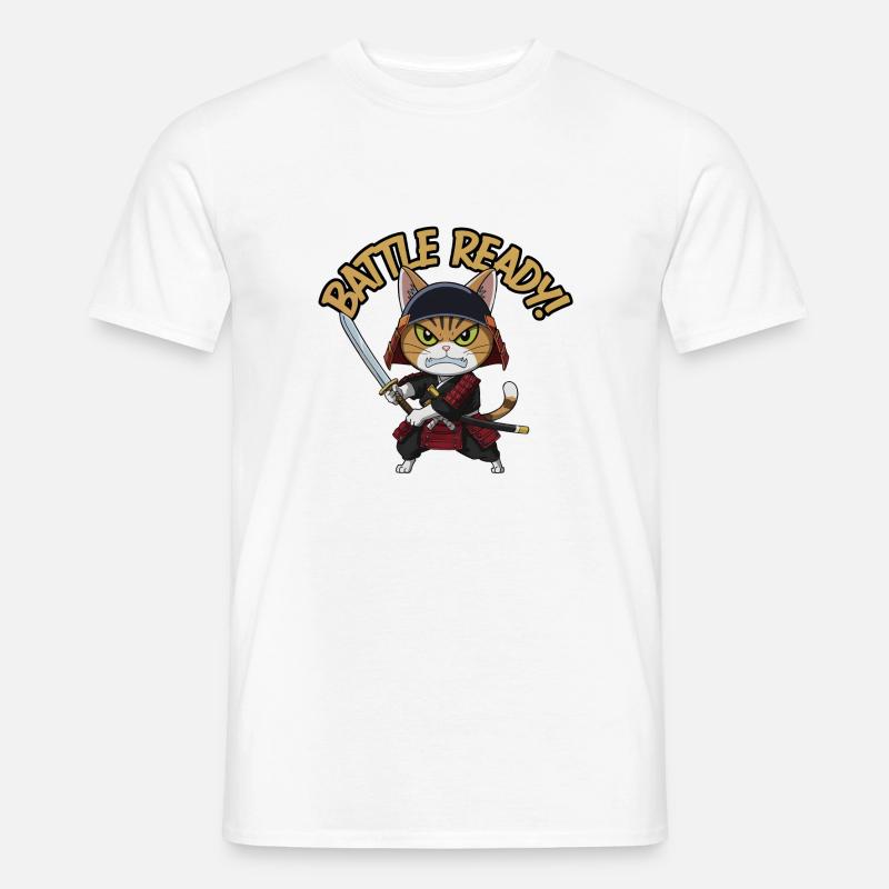 Samurai-Katze - Männer T-Shirt - Weiß