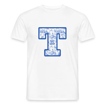 Lettre t chinoiserie bleu - T-shirt homme - blanc - Devant - AI Model Male 178 dark (178cm)