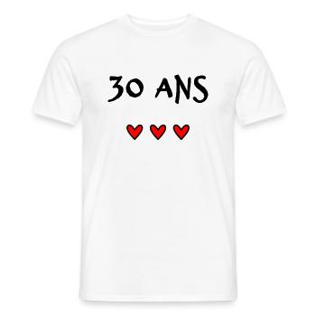 30 ANS. 30e ANNIVERSAIRE. ANNIVERSAIRE 30 ANS. 30 - T-shirt homme - blanc - Devant - AI Model Male 178 dark (178cm)