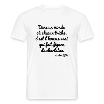 Dans un monde où tout le monde triche.... - T-shirt homme - blanc - Devant - AI Model Male 178 dark (178cm)
