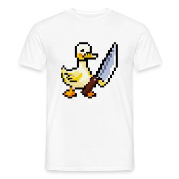 Canard tenant un couteau Pixel Art - T-shirt homme - blanc - Devant - AI Model Male 178 dark (178cm)