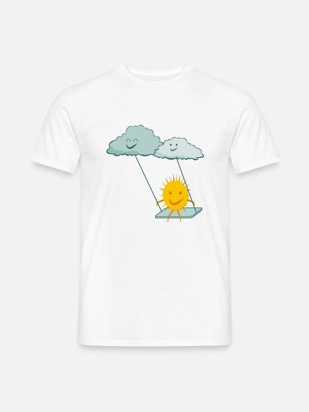 Lustige Sonne und niedliche Wolken - Männer T-Shirt - Weiß